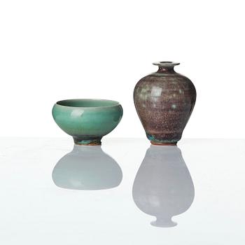 Berndt Friberg, a set of five stoneware vases and three bowls, Gustavsberg Studio 1969-76.