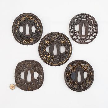 Five iron tsubas, Edo period.