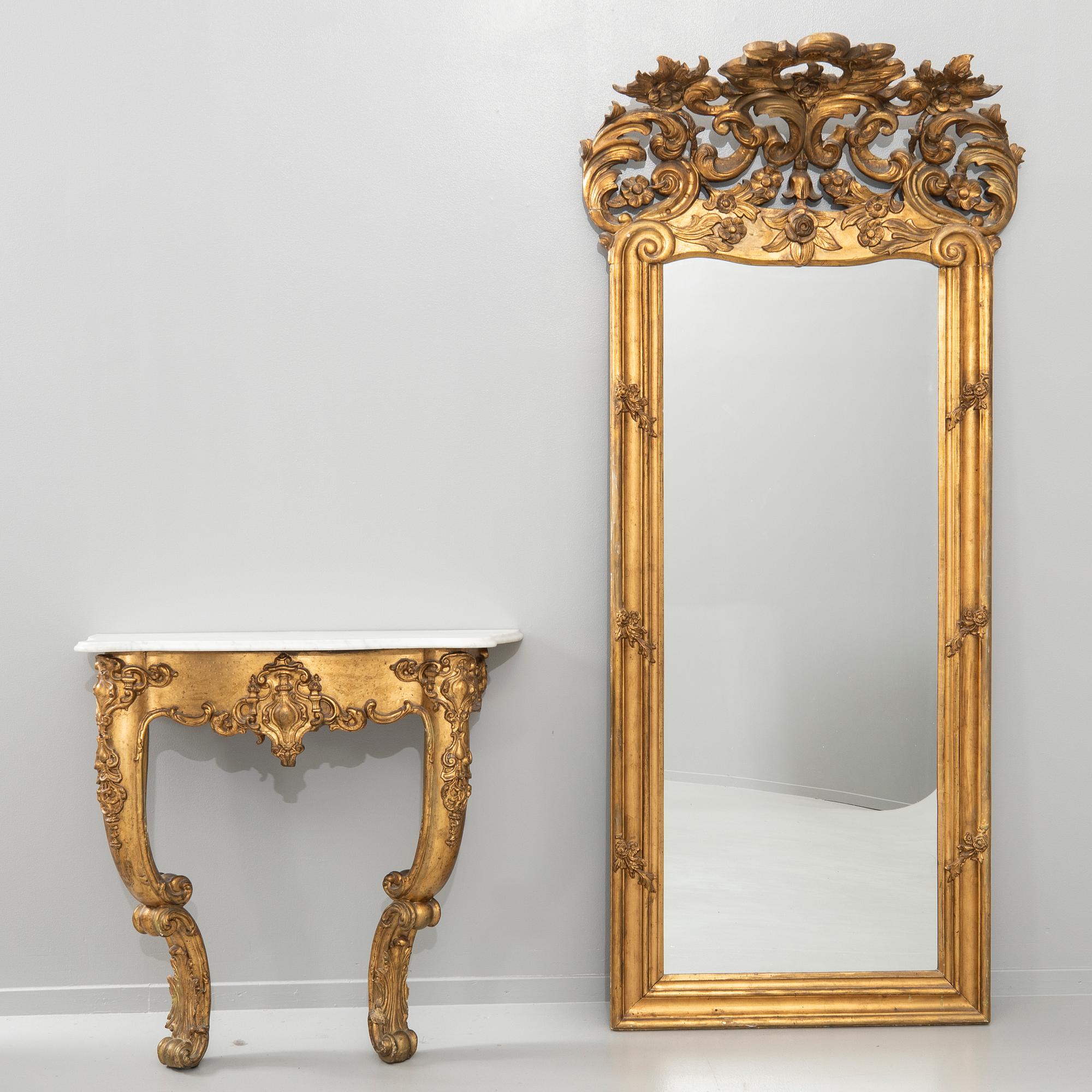 Spegel med konsolbord, 1800-tal.