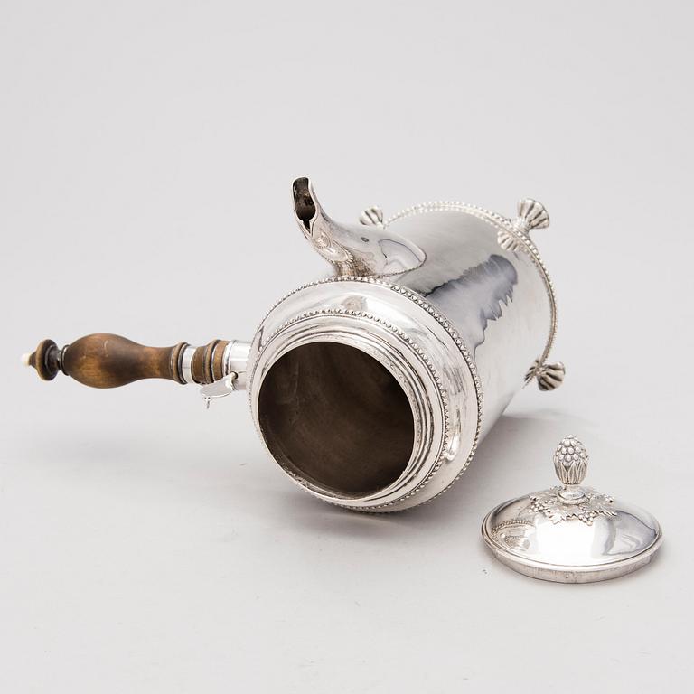 A SWEDISH SILVER COFFEE POT , silver Petter Eneroth, Stockholm 1791.