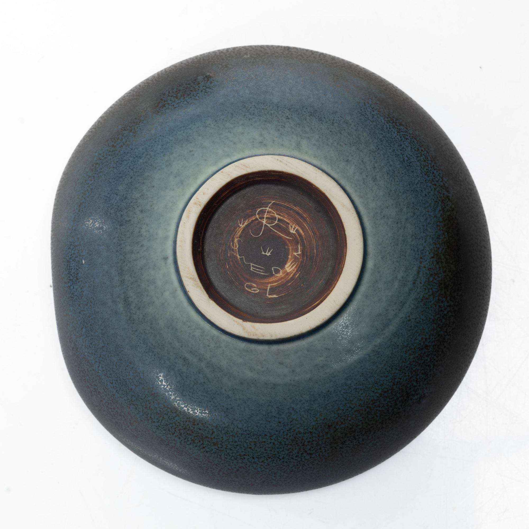 Gertrud Lönegren, Five stoneware vases and a dish, Rörstrand, 1936–1941.