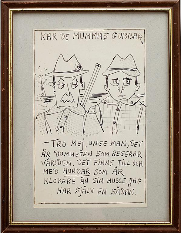 ERIK (KAR DE MUMMA) ZETTERSTRÖM, 3 st teckningar, sign o dat -74 samt 1993.