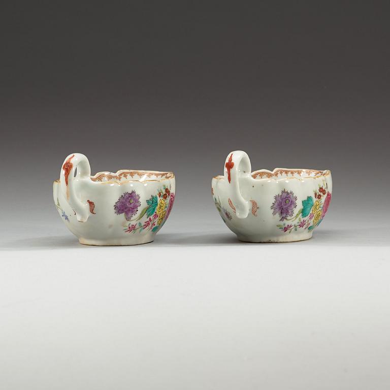 A pair of famille rose sauce boats, Qing dynasty, Qianlong (1736-95).