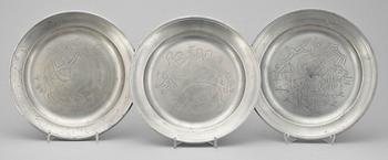 TALLRIKAR, 6 st. Tenn, Nils Fougstedt, Firma Svenskt Tenn, 1936.