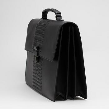 BOTTEGA VENETA, a black leather briefcase.