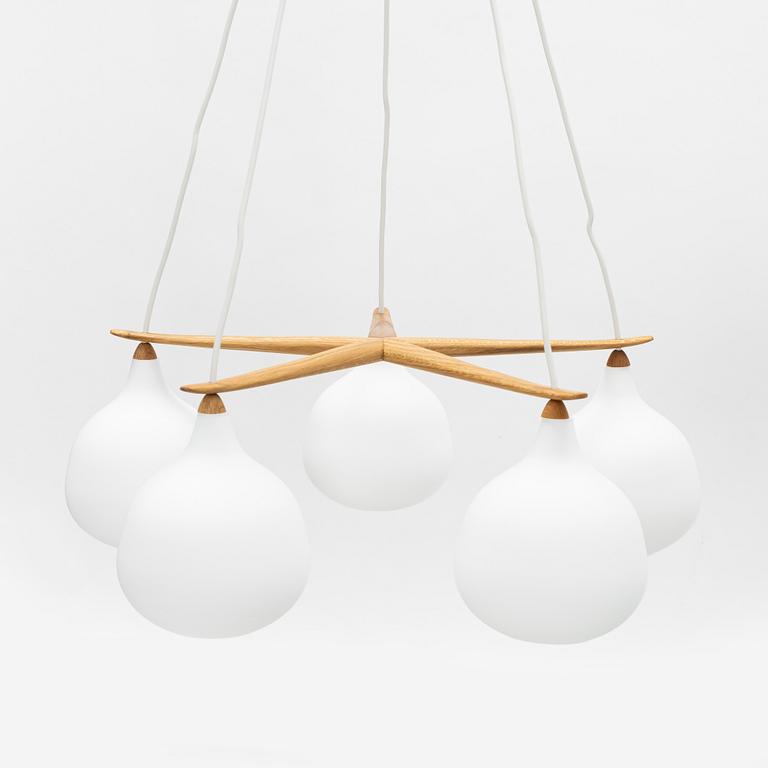 Uno & Östen Kristiansson, a glass and oak ceiling light, Luxus, Vittsjö.