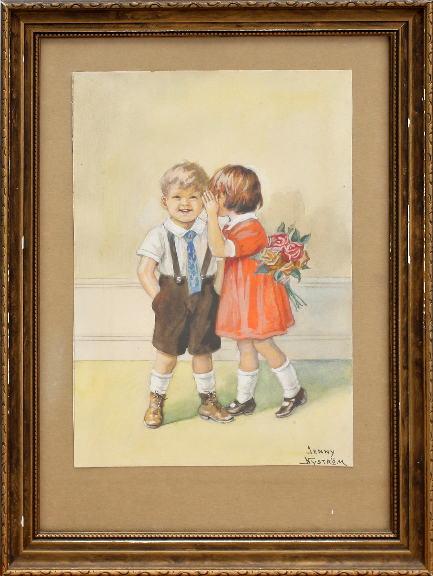 JENNY NYSTRÖM, akvarell med täckvitt, sign.