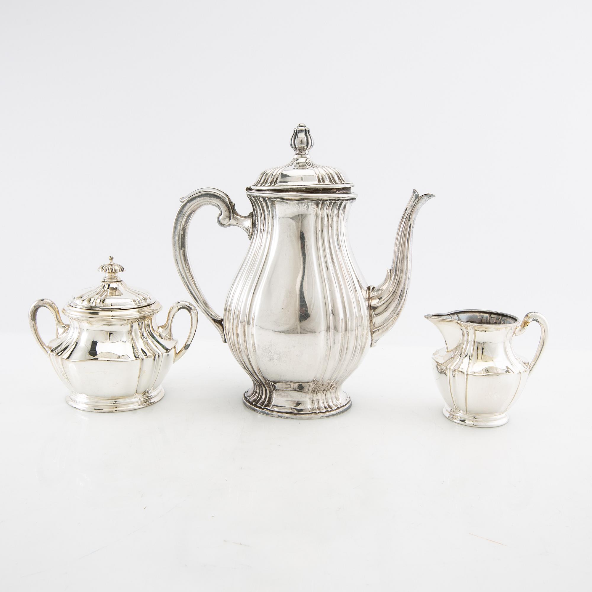Coffee service 3 dl Rokoko style, silver plate, 1930s.