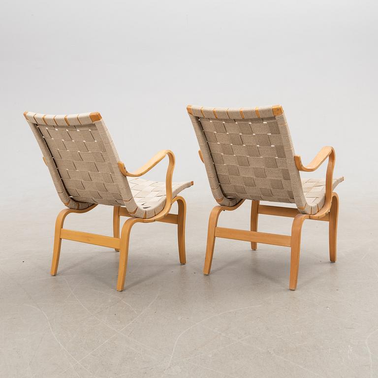 Bruno Mathsson, Fåtöljer/Karmstolar ett par, "Eva" Firma Karl Mathsson sent 1900-tal.