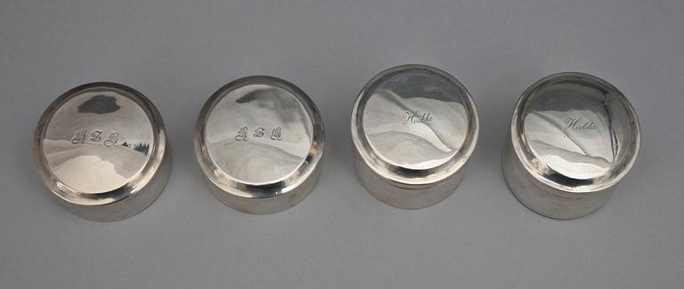 DOSOR, 4 st, silver, bla Johannes Lagerdahl, Eksjö (1797-1804), 1700/1800-tal. Vikt ca 288 g.