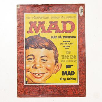 Serietidningar, 18 st, förstautgåvor, bl a "Tomahawk", "Tom Mix", "Hopalong Cassidy", "Lilla Fridolf", "MAD".
