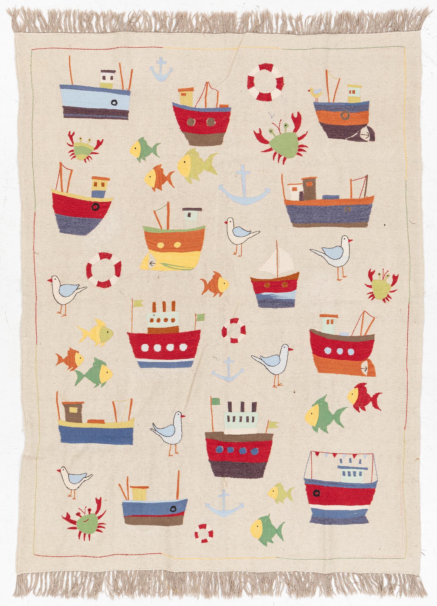 A hand-embroidered Kelim carpet, c. 225 x 170 cm.