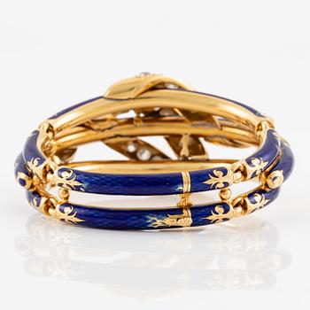 A bracelet in 18K gold with cobalt blue enamel and old-cut diamonds, 19th century.