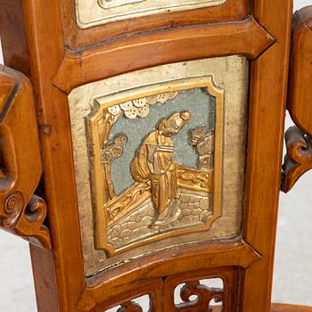 A pair of hardwood chairs,  Qing dynasty, 19th Century. Seal mark to reverse of back.