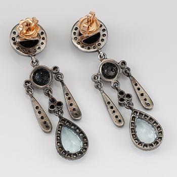 ÖRHÄNGEN, 1 par, silver, diamanter tot ca 1.92 ct. och akvamariner.