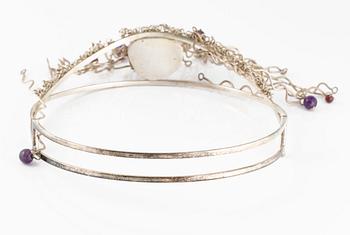 COLLIER, sterlingsilver samt ametister, Anna Larsson, Göteborg, 1991. Vikt 70,6 gram.