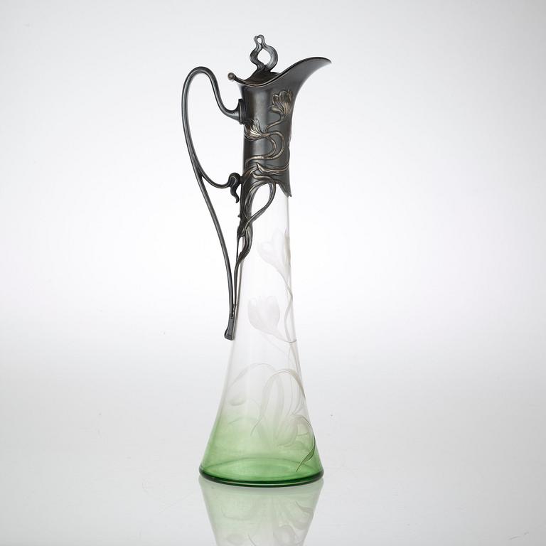 A WMF Art Nouveau claret-jug, glass and silver plated metal, Germany.
