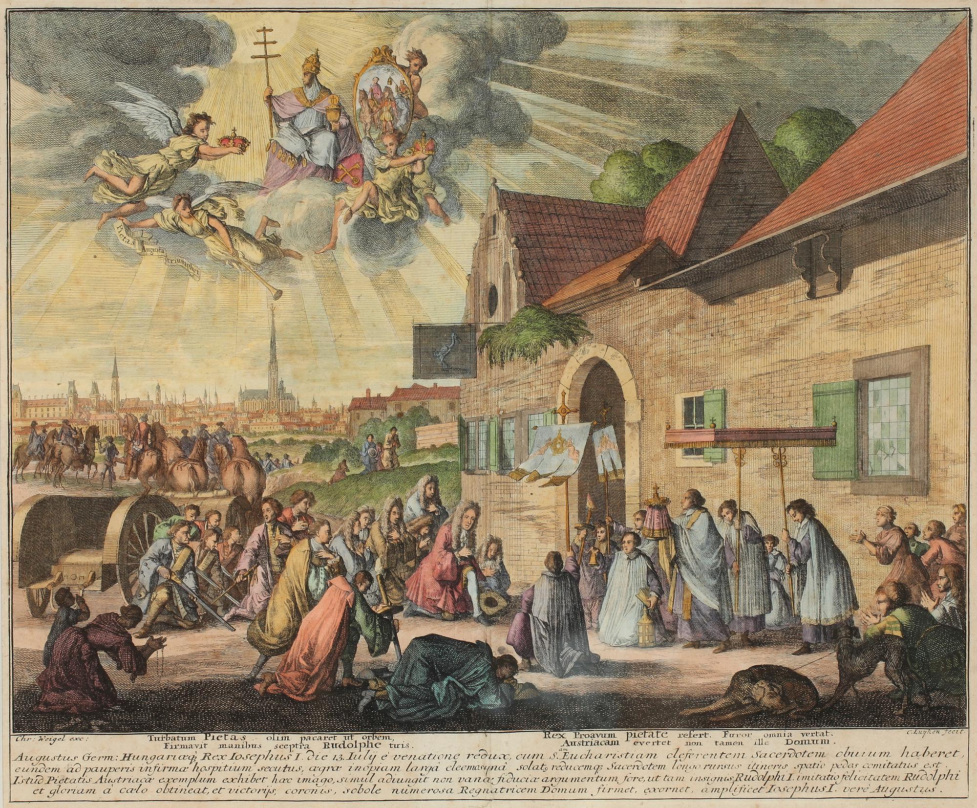 OKÄND KONSTNÄR, kolorerat kopparstick, 16/1700-tal.