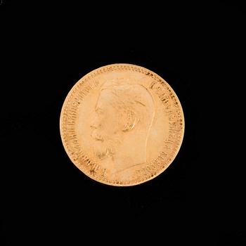 A 5 Rubel gold coin, Nikolaj II Russia 1898. Weight ca 4,3 grams.