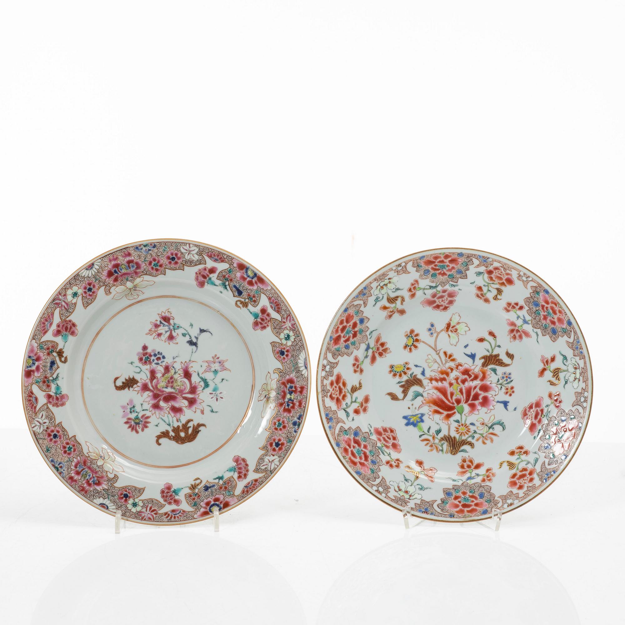 Tallrikar, 7 st,  Kina, Qingdynastin, Qianlong (1736-95).