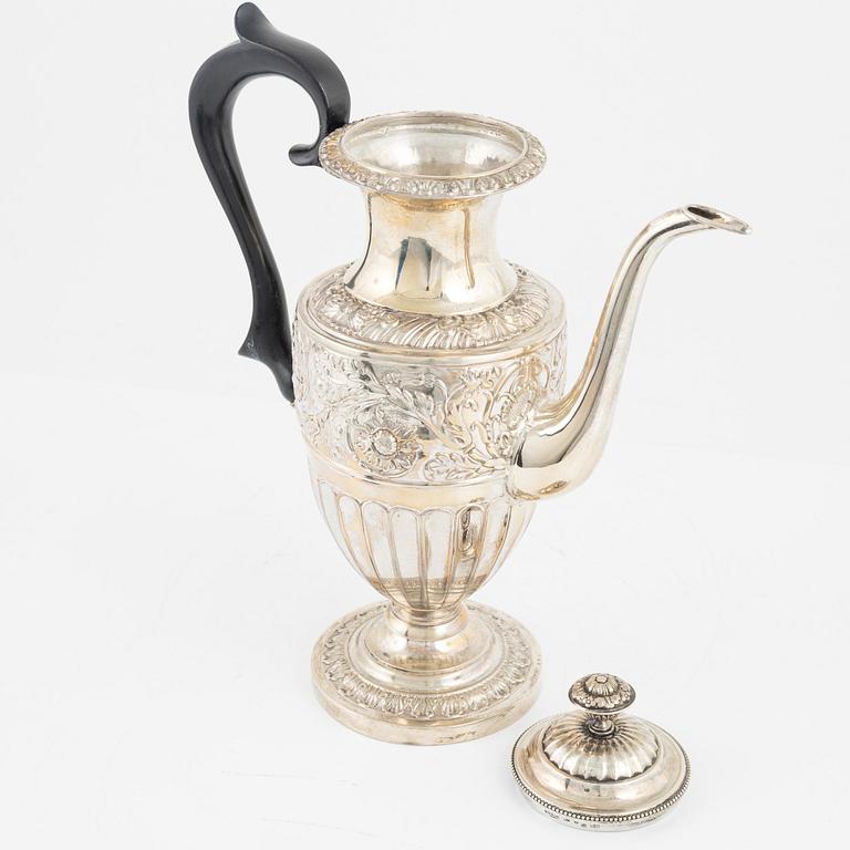 A silver coffee pot by Gustav Möllenborg Stockholm 1836.