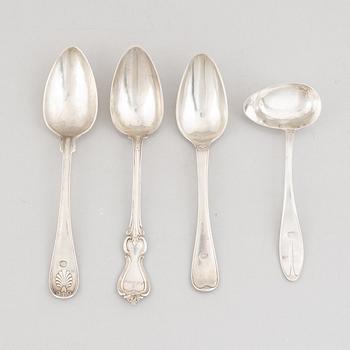 Nine Swedish Silver Table Spoons and a Sauce Ladle, 19th Century.