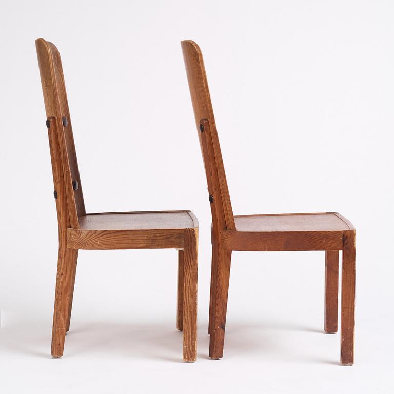 Axel Einar Hjorth, a pair of stained pine 'Lovö' chairs, Nordiska Kompaniet, Sweden 1930s.