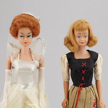 BARBIEDOCKOR, 2 st, samt accessoarer, Mattel, 1960-tal.