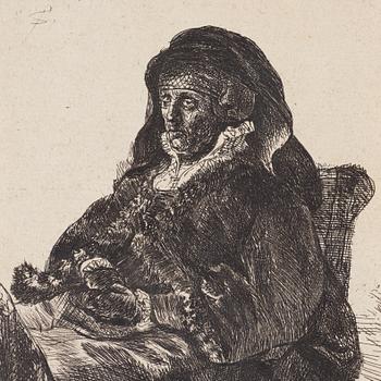 Rembrandt Harmensz van Rijn, efter, "Rembrandt's mother in widows dress, black gloves", troligen 1700-tal.