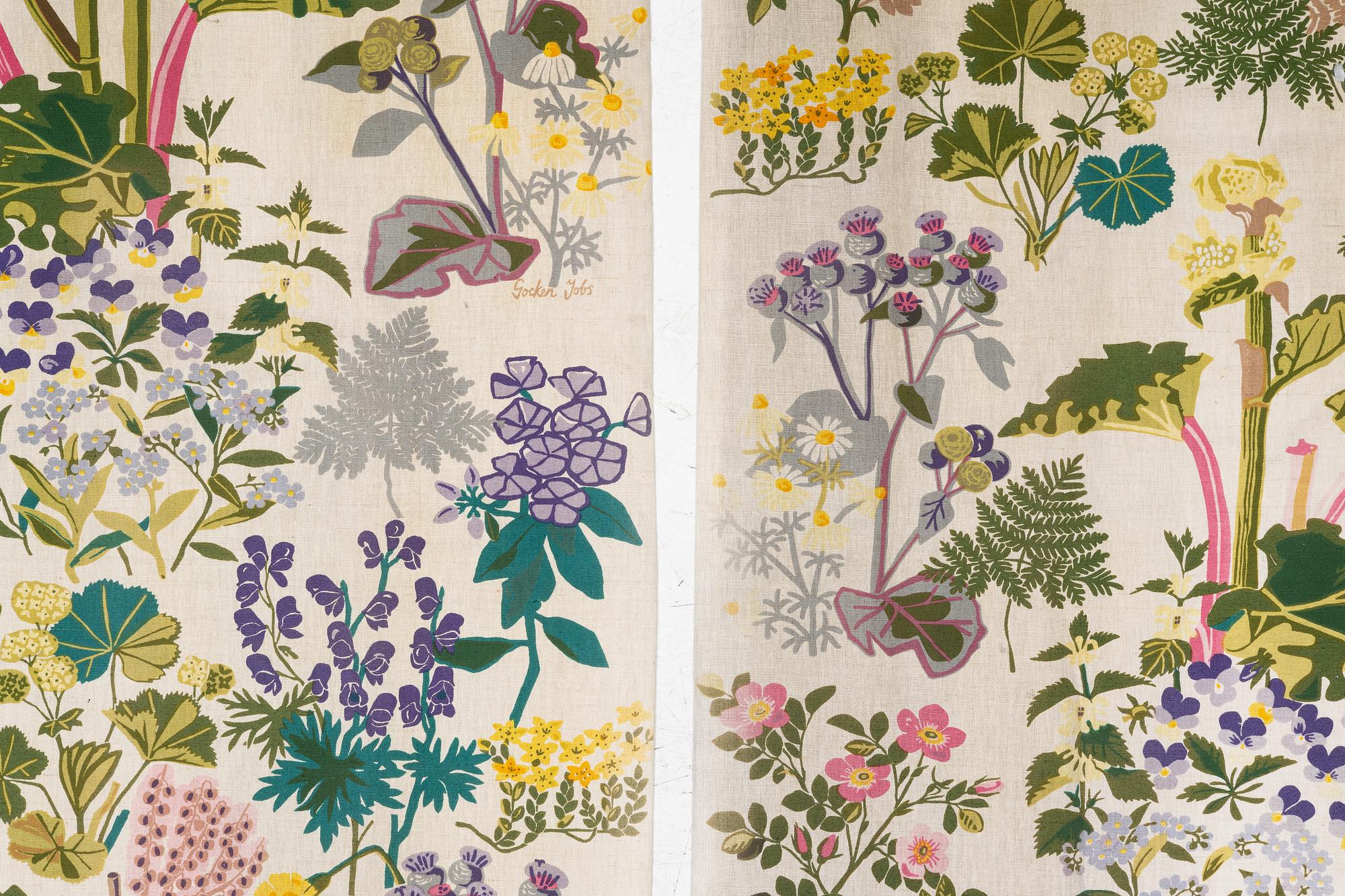 Gocken Jobs, Curtain panels, a pair, "Rhubarb", Jobs Handprint.