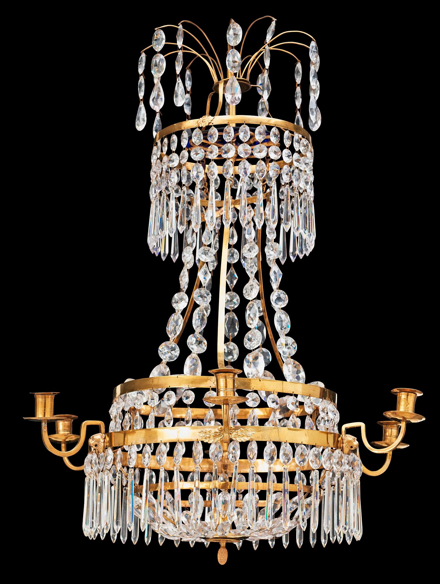 A late Gustavian early 19th century seven-light chandelier.