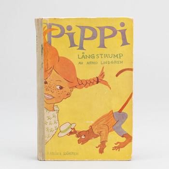 PIPPI LÅNGSTRUMP, Astrid Lindgren, Rabén & Sjögren, Stockholm 1945. Första upplagan.