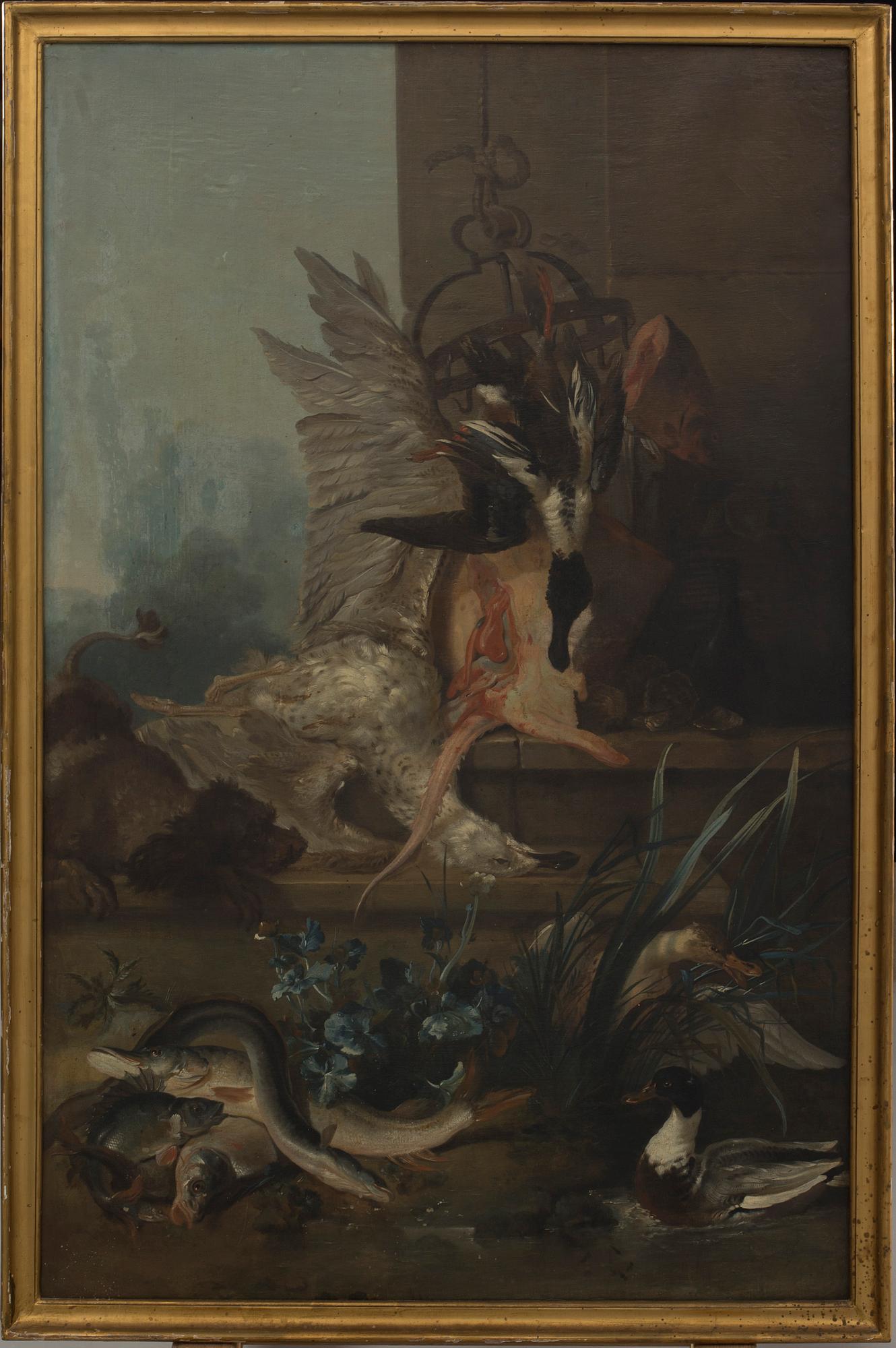 Johan Pasch Hans krets, "Stilleben med spaniel som jagar änder" ("Vattnet").