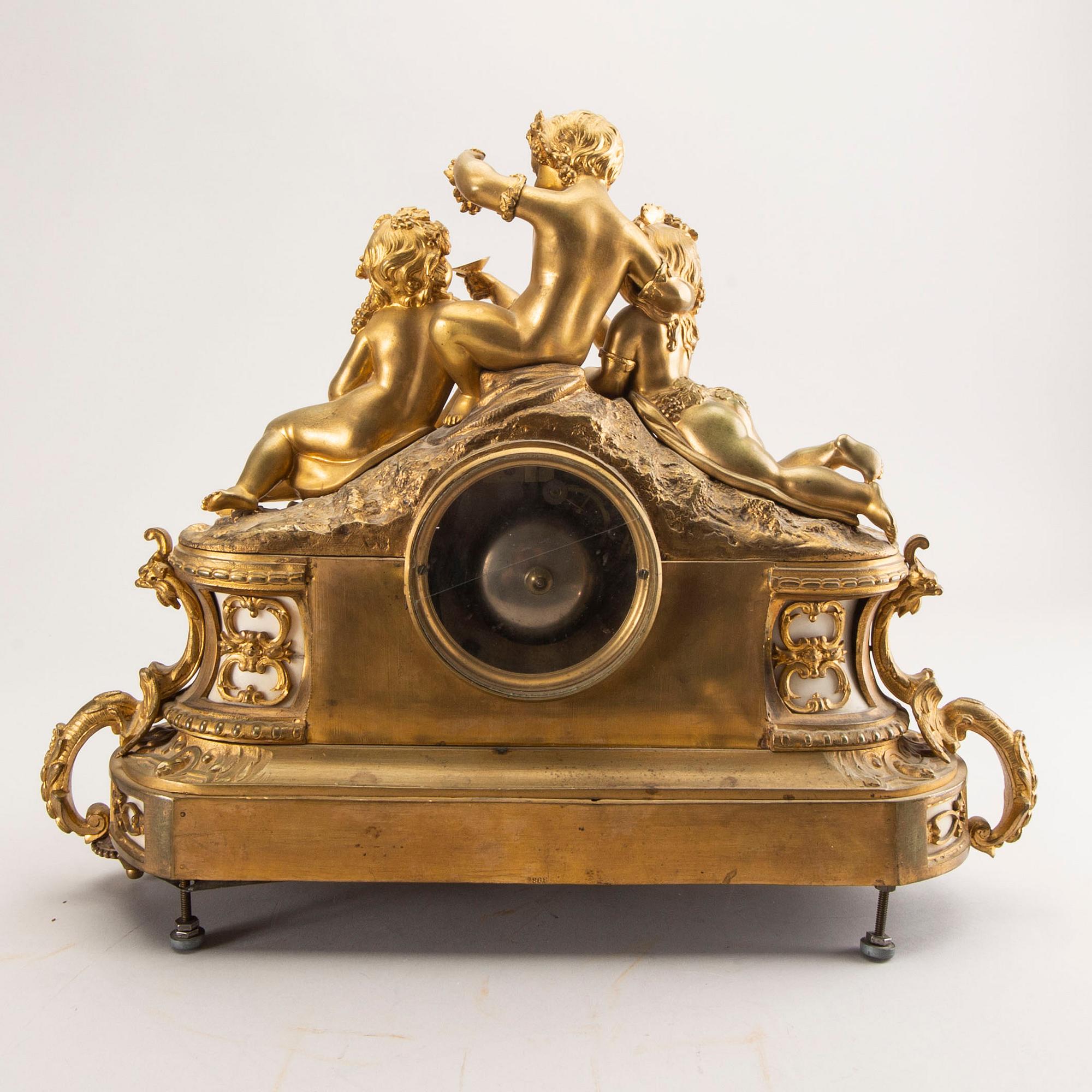 A Louis XV style table clock around 1900.