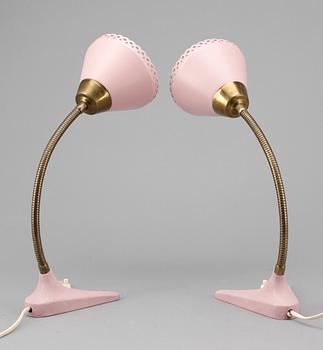 BORDSLAMPOR, ett par, metall, EWÅ, Värnamo, 1900-talets mitt.