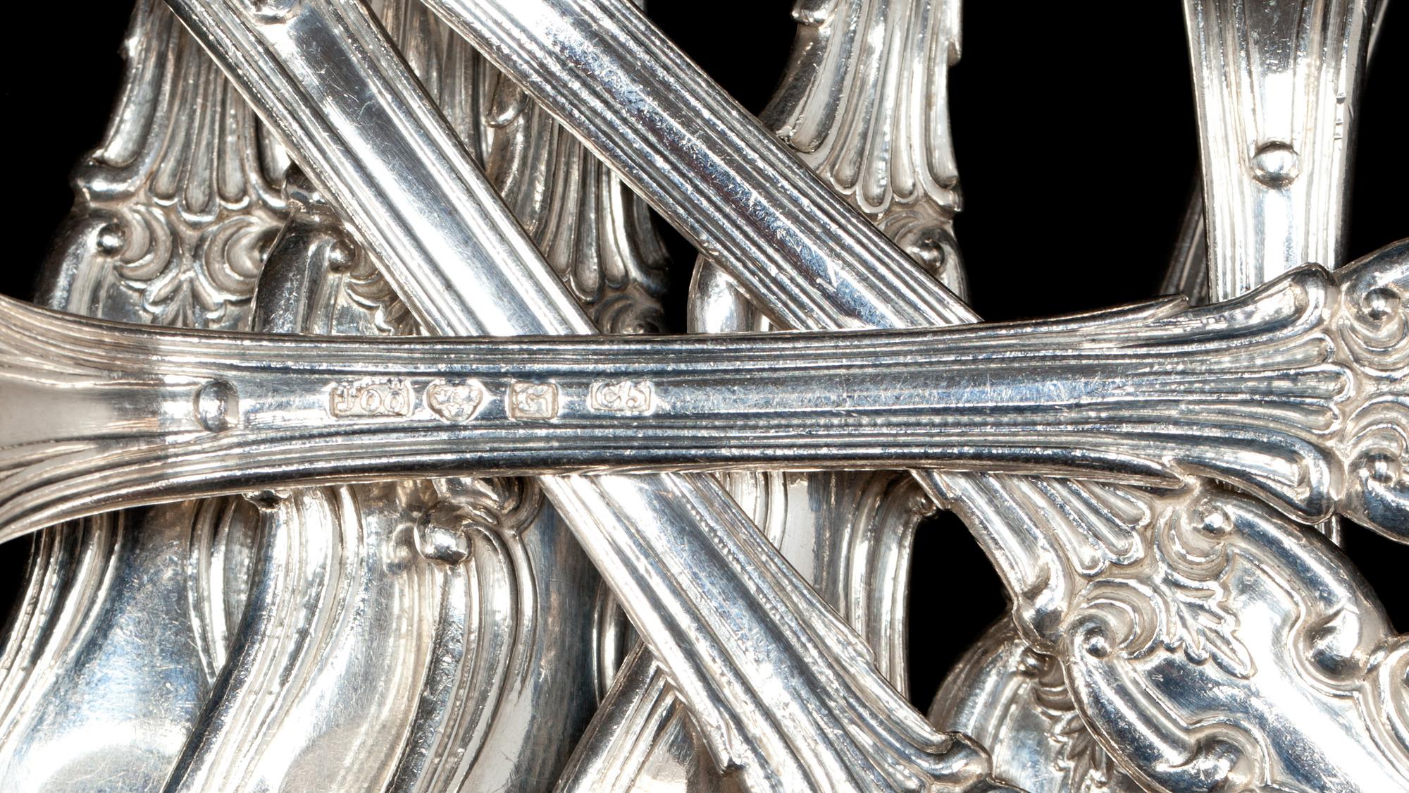 DESSERTSKEDAR, 10 st. Silver "Olga". Johan Olof Östlund, Gävle, 1857, vikt ca 415g.