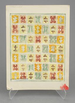 CARPET SKETCHES, 4 sheets. Watercolour and graphite. Three by Agda Österberg and one by Astrid Nyström.