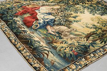 A tapestry, “La poesie pastoral”, tapestry weave, ca 251,5 x 283 cm, after Boucher, France 18th century.