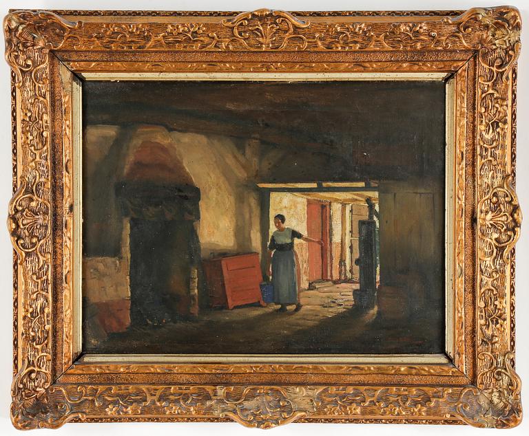 OKÄND KONSTNÄR, olja på duk, otydligt signerad, omkring 1900.
