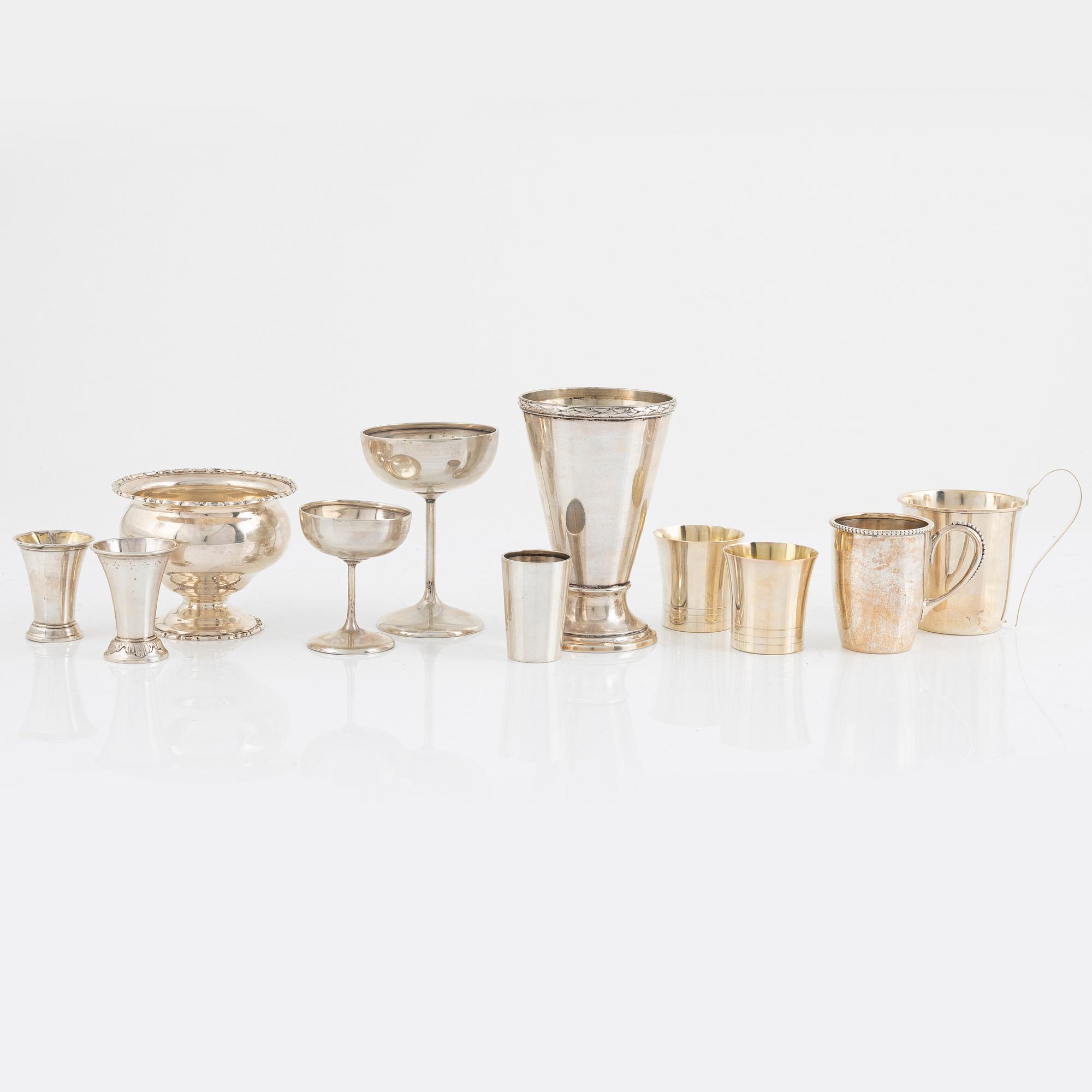 Lot of silver, 11 pieces, including C.G. Hallberg, K. Anderson, 1903-1954.