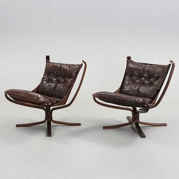 FÅTÖLJER, 2 st, "Falcon chair", Sigurd Ressell, Vatne Möbler, Norge, 1970-tal.