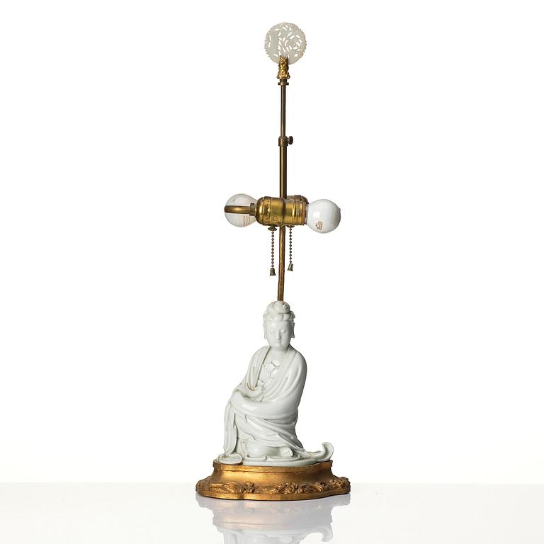 A blanc de chine figure of Guanyin, late Qing dynasty, circa 1900.