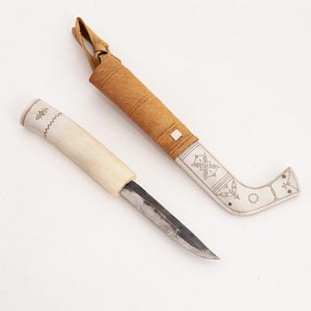 A reindeer horn knife by Nikolaus Fankki, before 1965, signed.