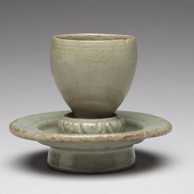 A celadon cup with stand, Korea, Koryo.