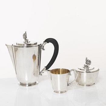 C.G. Hallberg, kaffeservis, 3 delar, silver, Stockholm 1947.