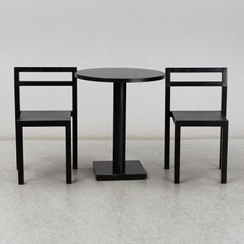 BORIS BERLIN/POUL CHRISTIANSEN, a 'Non' table with two chairs by Komplot design for Källmo.