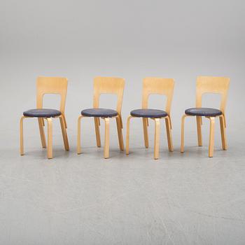 An 'Aalto' table and four chairs model 66 by Alvar Aalto for Artek, designed 1935.