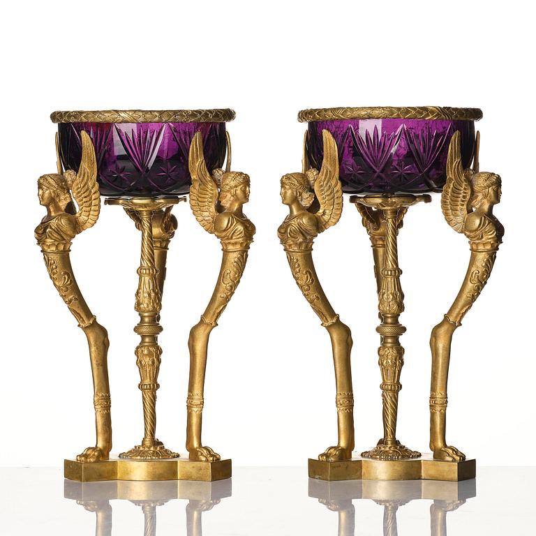 Uppsatsskålar, ett par, troligen Ryssland, sent 1800-tal, Empirestil.