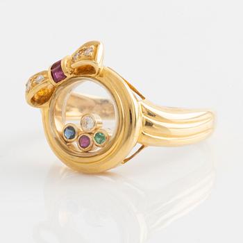 Ring, 18K gold with brilliant-cut diamonds, rubies, emerald, and sapphire.