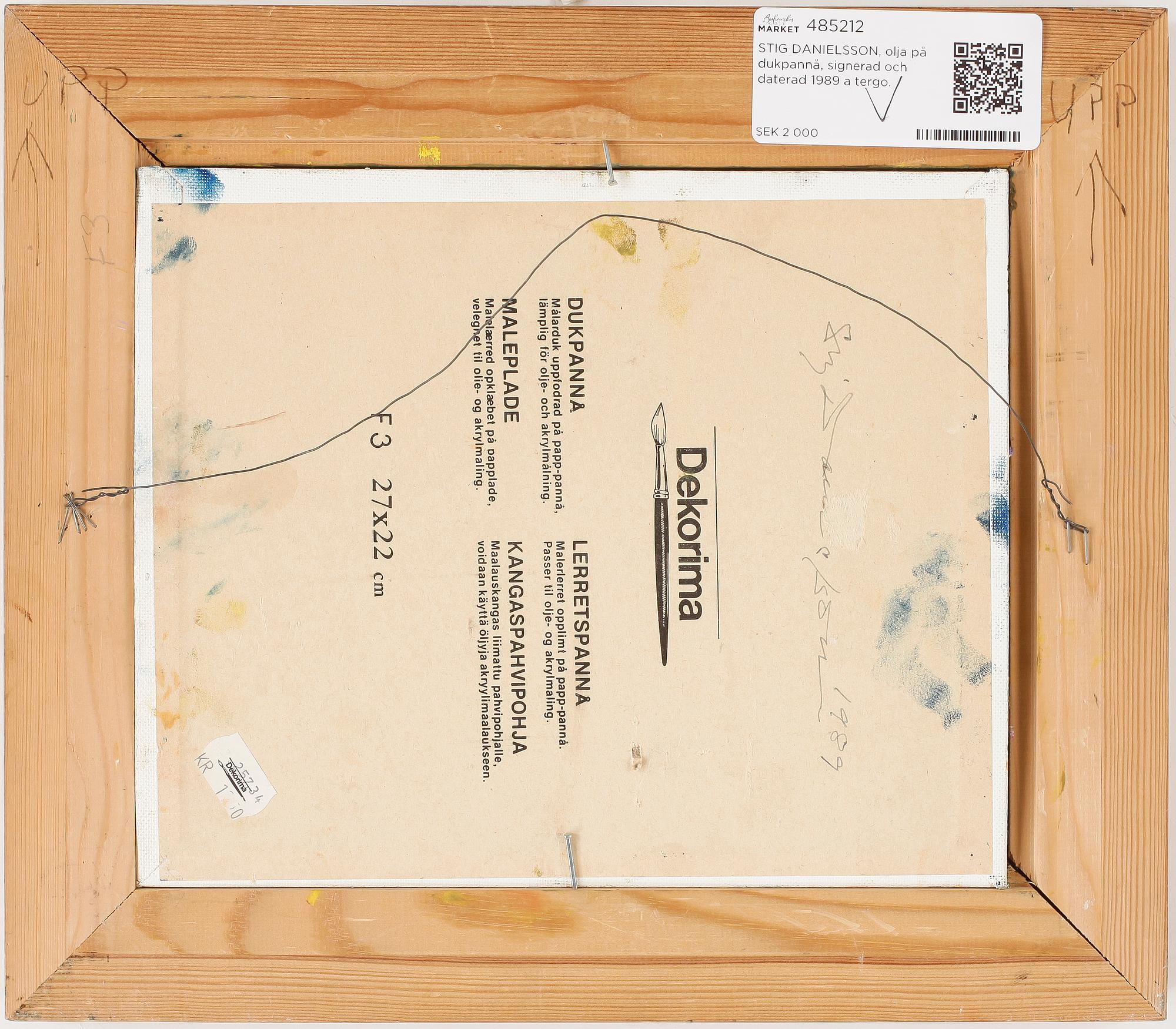 STIG DANIELSON, olja på dukpannå, signerad och daterad 1989 a tergo.